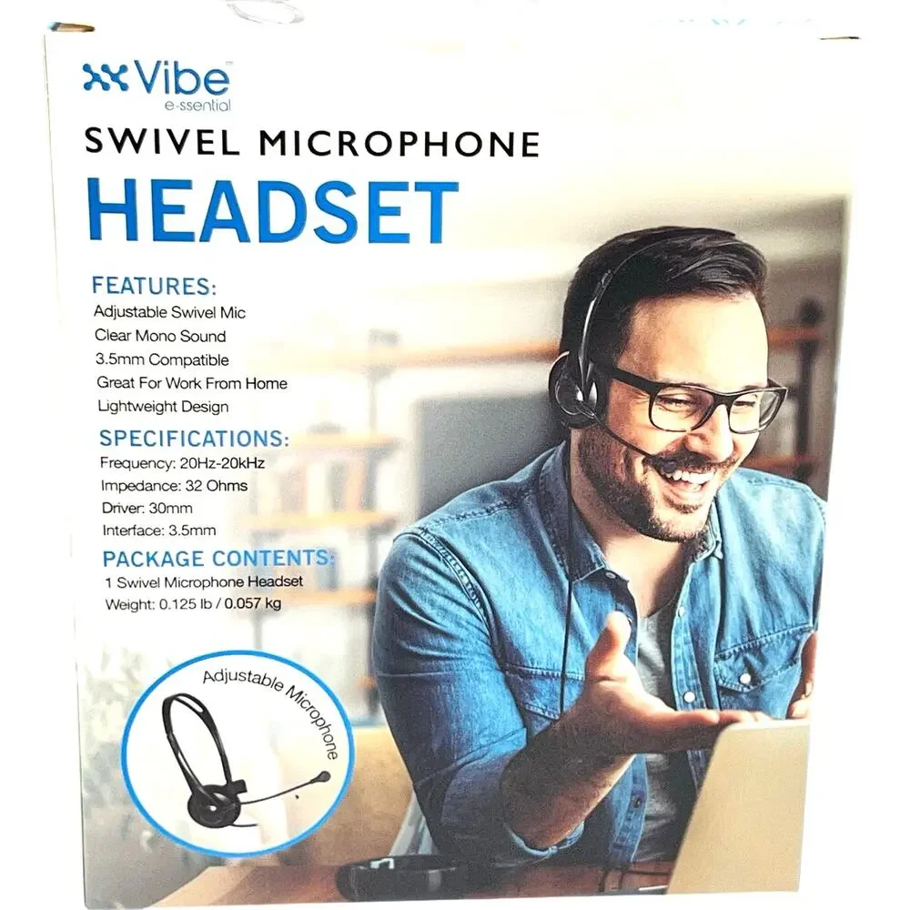 Vibe E-sential Swivel Microphone Headset 3.5mm Work Home Black New